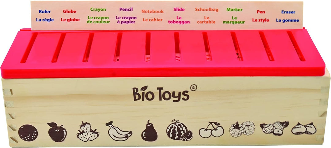 LEXIBOOK EDU250i1 Bio Spielzeug-Vokabel-Holzsortierbox EN/FR Vokabelbox EN/FR, Vokabelbox EN/FR