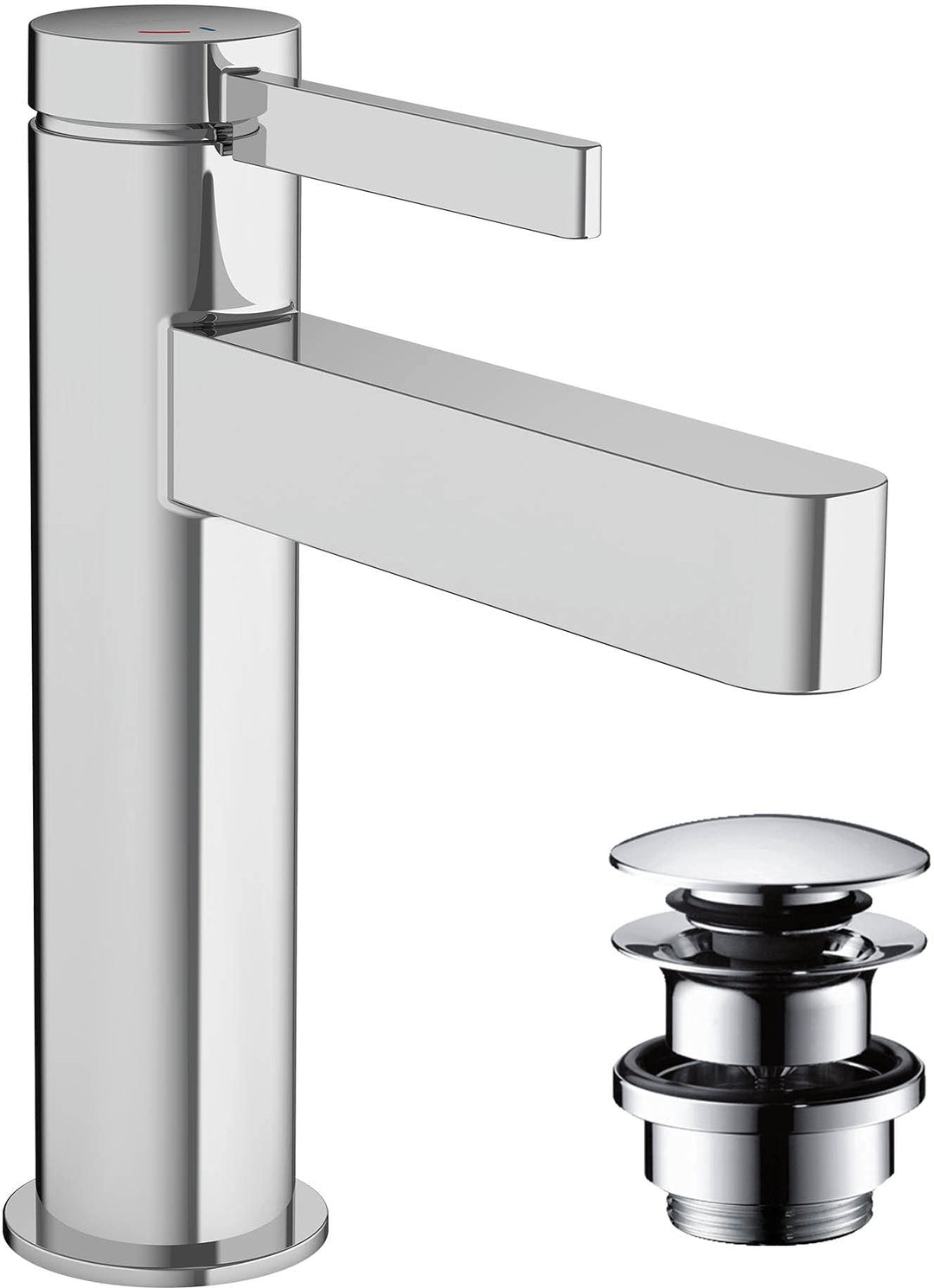 hansgrohe Waschtischarmatur Finoris, Wasserhahn Bad mit Auslauf Höhe 110 mm, mit Push-Open Ablaufgar