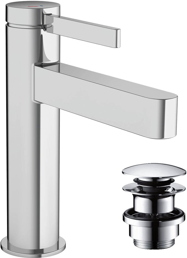 hansgrohe Waschtischarmatur Finoris, Wasserhahn Bad mit Auslauf Höhe 110 mm, mit Push-Open Ablaufgar