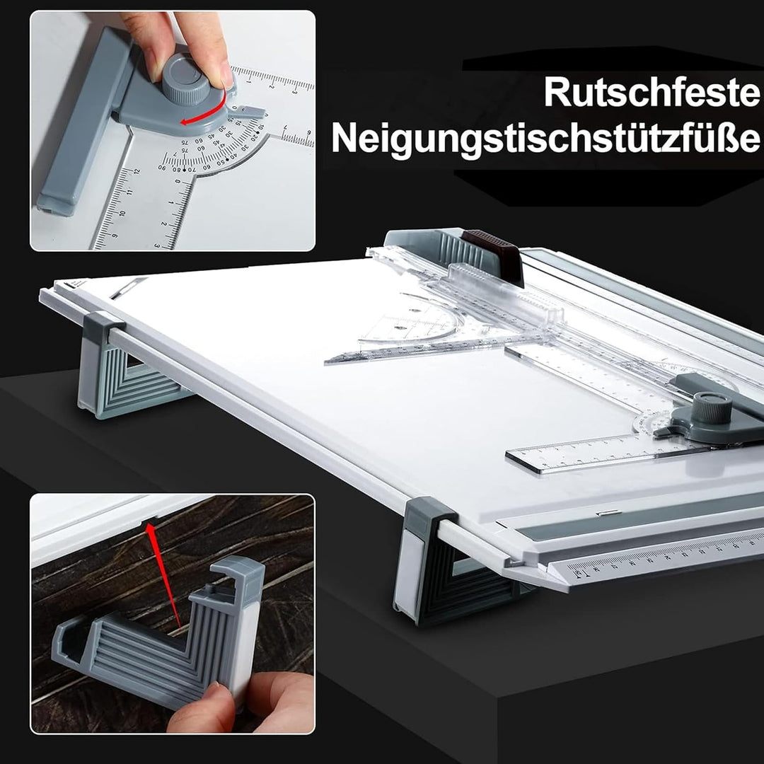 A3 Zeichenbrett Professioneller DIN A3 geo-Board zeichenplatte mit Schnell-Zeichendreieck, Parallel-