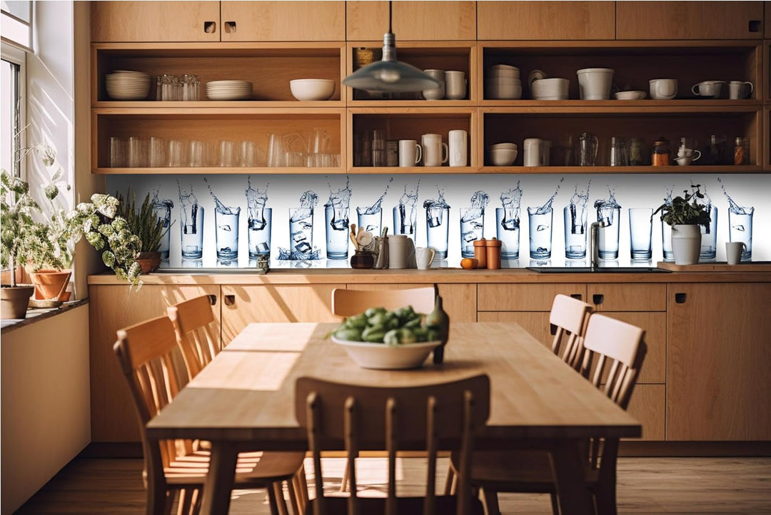 DIMEX Küchenrückwand Folie Selbstklebend WASSERSPRITZER IN GLÄSERN 420 x 60 cm | Klebefolie - Dekofo
