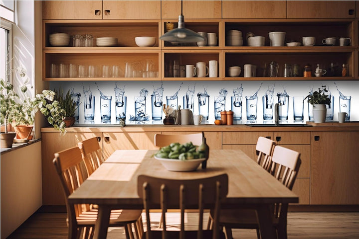DIMEX Küchenrückwand Folie Selbstklebend WASSERSPRITZER IN GLÄSERN 420 x 60 cm | Klebefolie - Dekofo