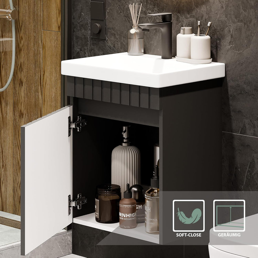 Planetmöbel Cosmia Badmöbel Set Waschbecken mit Unterschrank 50 x 60 x 35 cm Anthrazit, Badezimmer S
