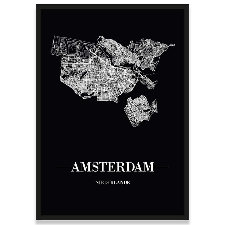 JUNIWORDS Stadtposter, Amsterdam, Wähle eine Grösse, 40 x 60 cm, Poster mit Rahmen, Schrift A, Schwa