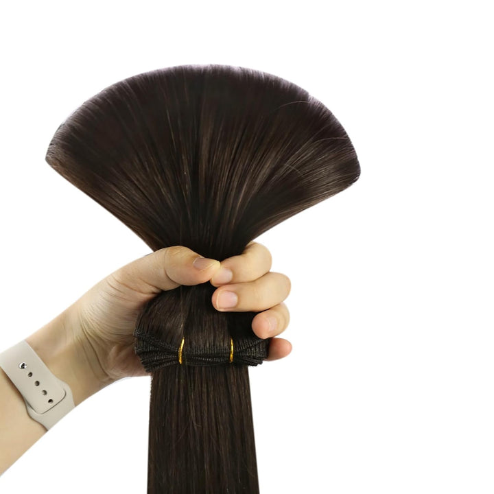 Ugeat Tressen Echthaar Glatt #2 Dunkel Braun Tressen 18 Zoll 45cm Peruvian Straight Hair Sew in Weav