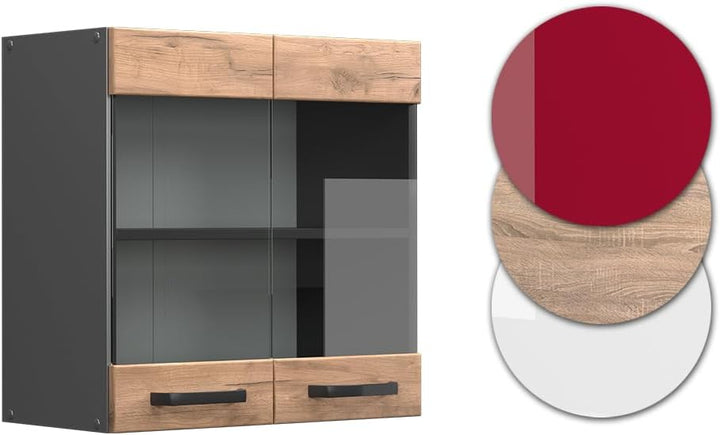 Vicco Küchenschrank Glas R-Line, Goldkraft Eiche/Anthrazit, 60 cm Goldkraft Eiche Hängeglasschrank 6