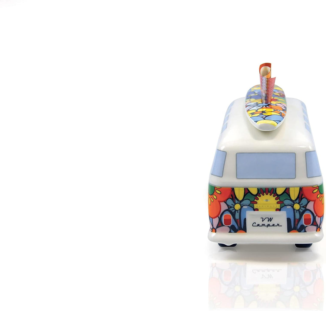 BRISA VW Collection - Volkswagen Spar-Büchse-Schwein-Dose mit Surfbrett im T1 Bulli Bus Samba Design