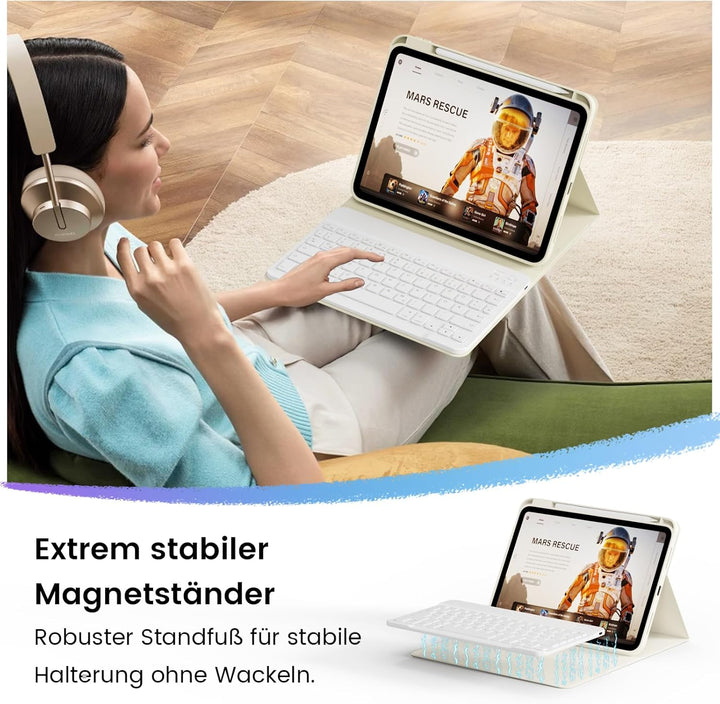 Hülle mit Tastatur für iPad 11/10 Generation mit Stifthalter, Magnetisch Abnehmbare Kabellose Blueto