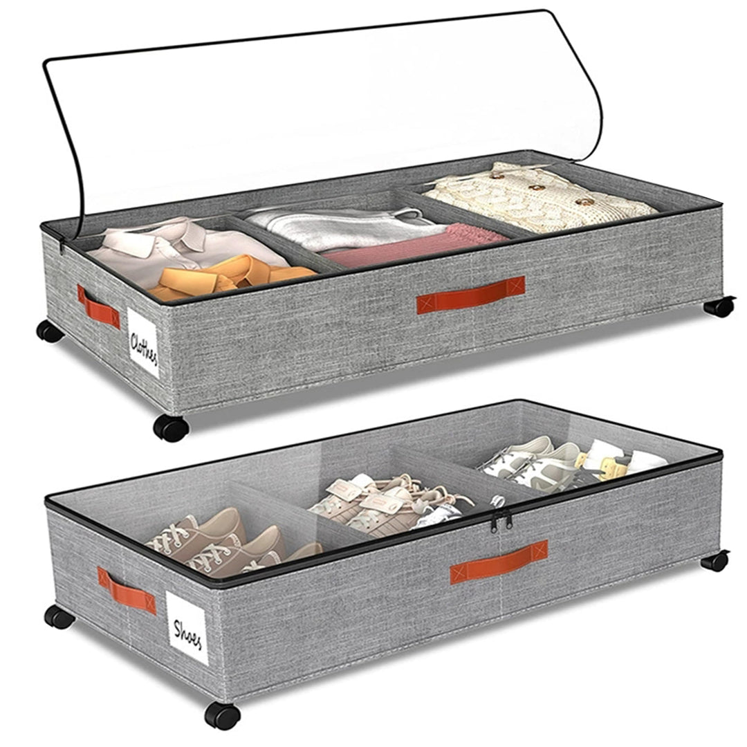 2 Stück Unterbett Aufbewahrungsbox 50L Unterbettkommode mit Rollen & Verstellbar Trennwand Bettkaste