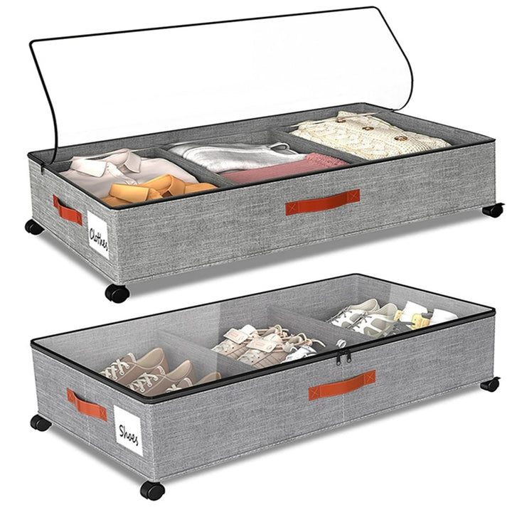 2 Stück Unterbett Aufbewahrungsbox 50L Unterbettkommode mit Rollen & Verstellbar Trennwand Bettkaste