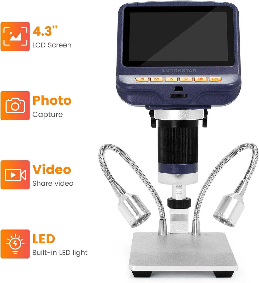 Andonstar AD106S USB-Digitalmikroskop, 10,9 cm Bildschirm-Mikroskop zum Löten/PCB/Uhr/Telefon-Repara