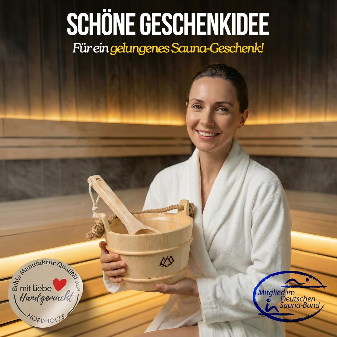 NORDHOLZ® Sauna Eimer mit Kelle aus 100% nordischer Fichte - Hochwertiges Sauna Zubehör - Einsatz, H