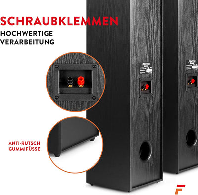 Fenton SHF700B - Standlautsprecher Paar, HiFi Lautsprecher Stereo Set, 400 Watt Standlautsprecher 3-