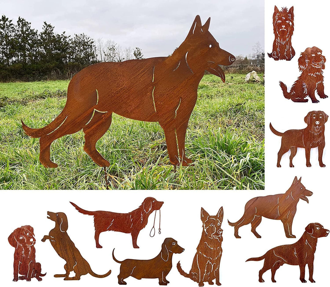 Gartenfigur Hund Schäferhund stehend 57x80cm Gartenstecker Edelrost Gartendeko Wetterfest Rost Metal
