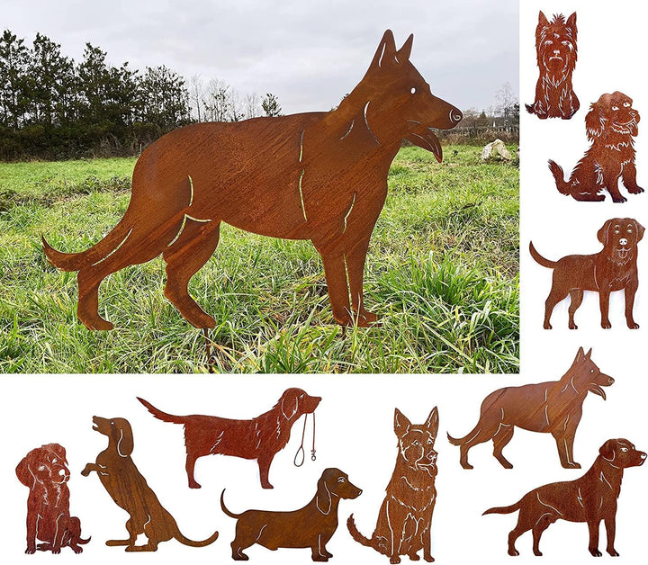 Gartenfigur Hund Schäferhund stehend 57x80cm Gartenstecker Edelrost Gartendeko Wetterfest Rost Metal