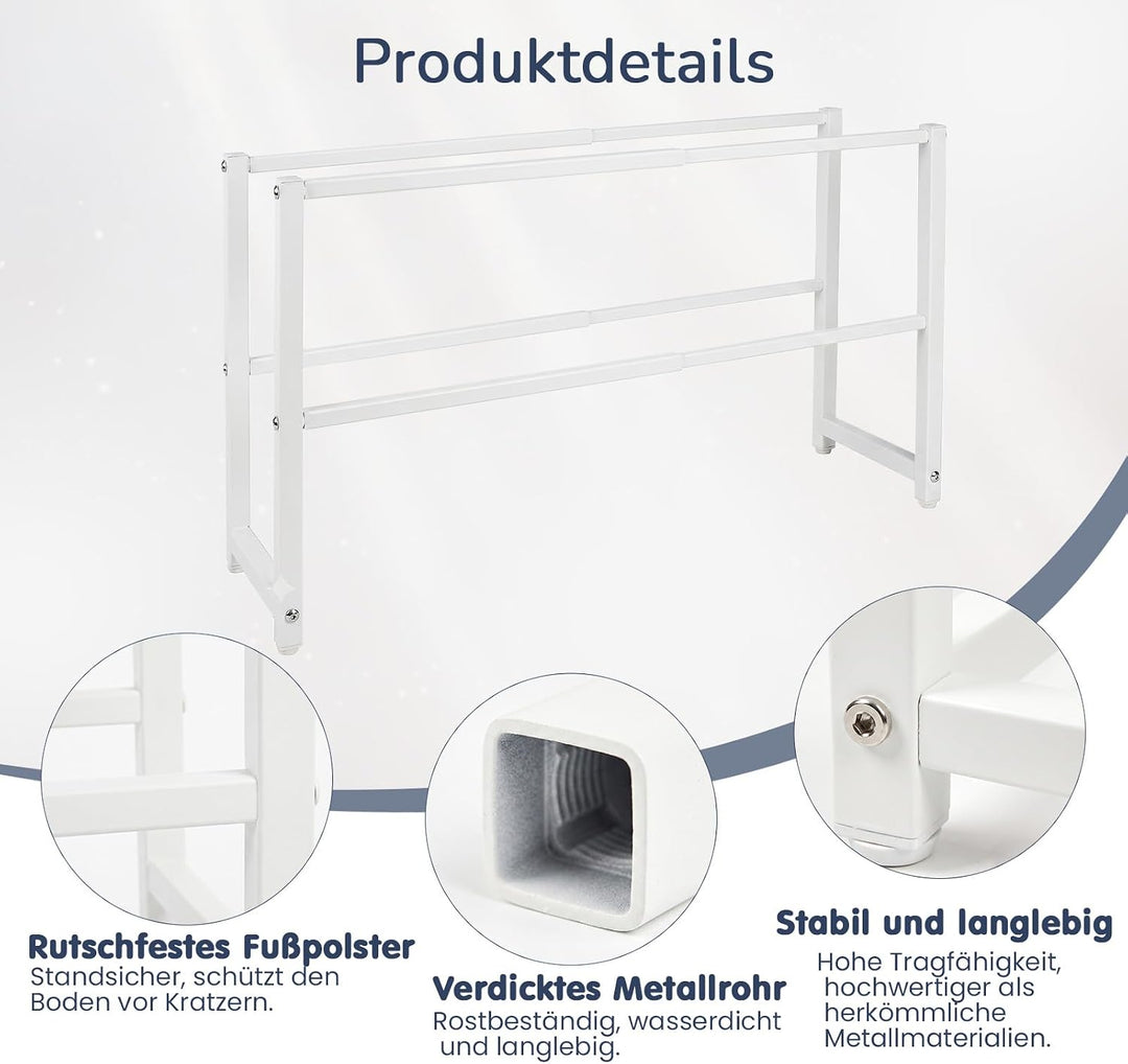 Ausziehbar Schuhregal mit 2 Etagen, Metall-Schuhständer Schmal Kleines Schuhregal, Robustes Design,