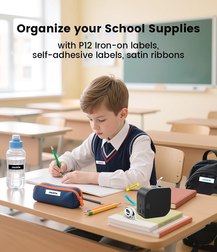 Phomemo P12 Beschriftungsgerät, Mini Etikettendrucker Bluetooth, Etikettiergerät Selbstklebend Kompa