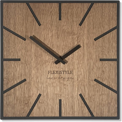 FLEXISTYLE Moderne quadratisch grosse WanduhrHolz ECO 40cm, Stille, Holzoptik, Eiche, Wohnzimmer, Sc