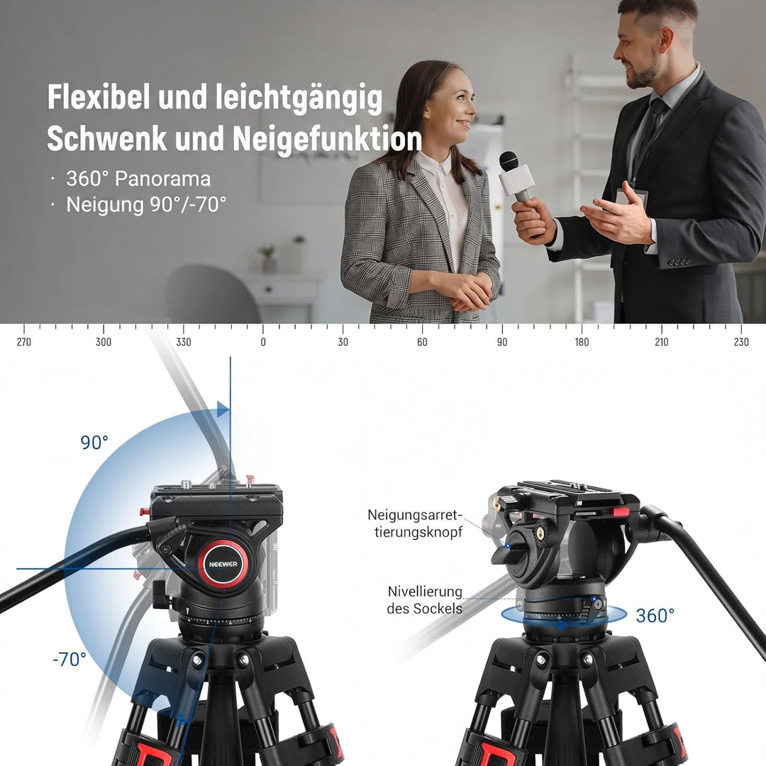 NEEWER 74" Pro Videostativ mit Fluidkopf, QR Platte kompatibel mit DJI RS Gimbals Manfrotto, strapaz