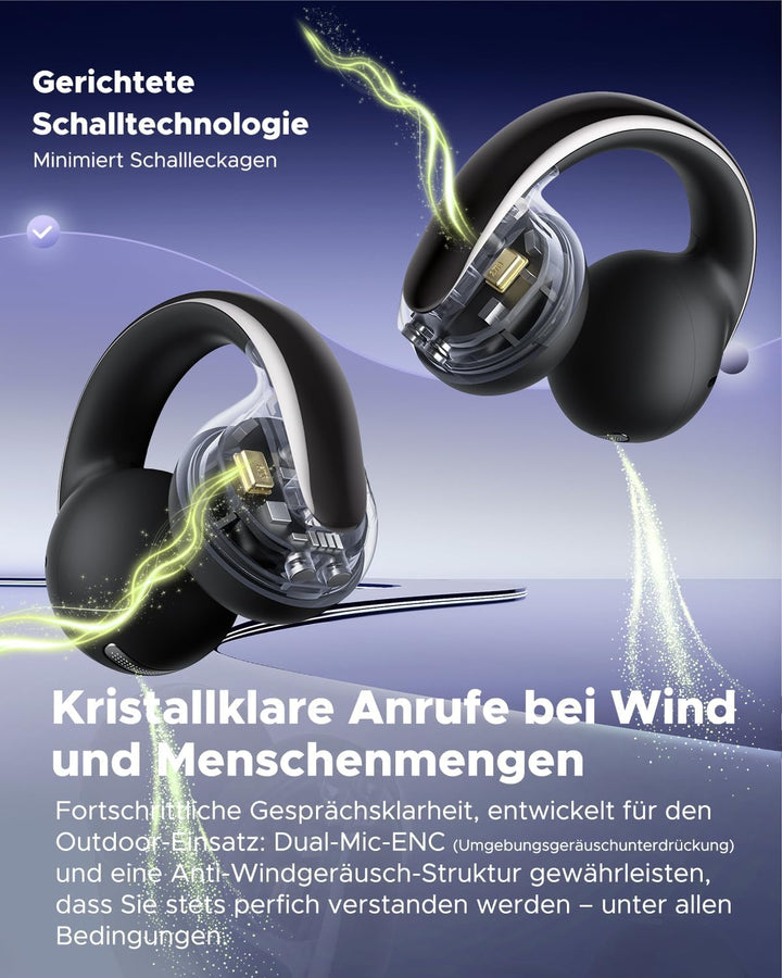 Y1 Lite Open-Ear Kopfhörer, Bluetooth 6.0 Leichtgewichte, 30H Spielzeit, 13mm Bass-Treiber, Digitala