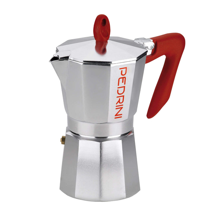 Pedrini 9086 Kaffettiera TZ (600 ml), Aluminium, silber / rot, 12 tazze, 12 tazze