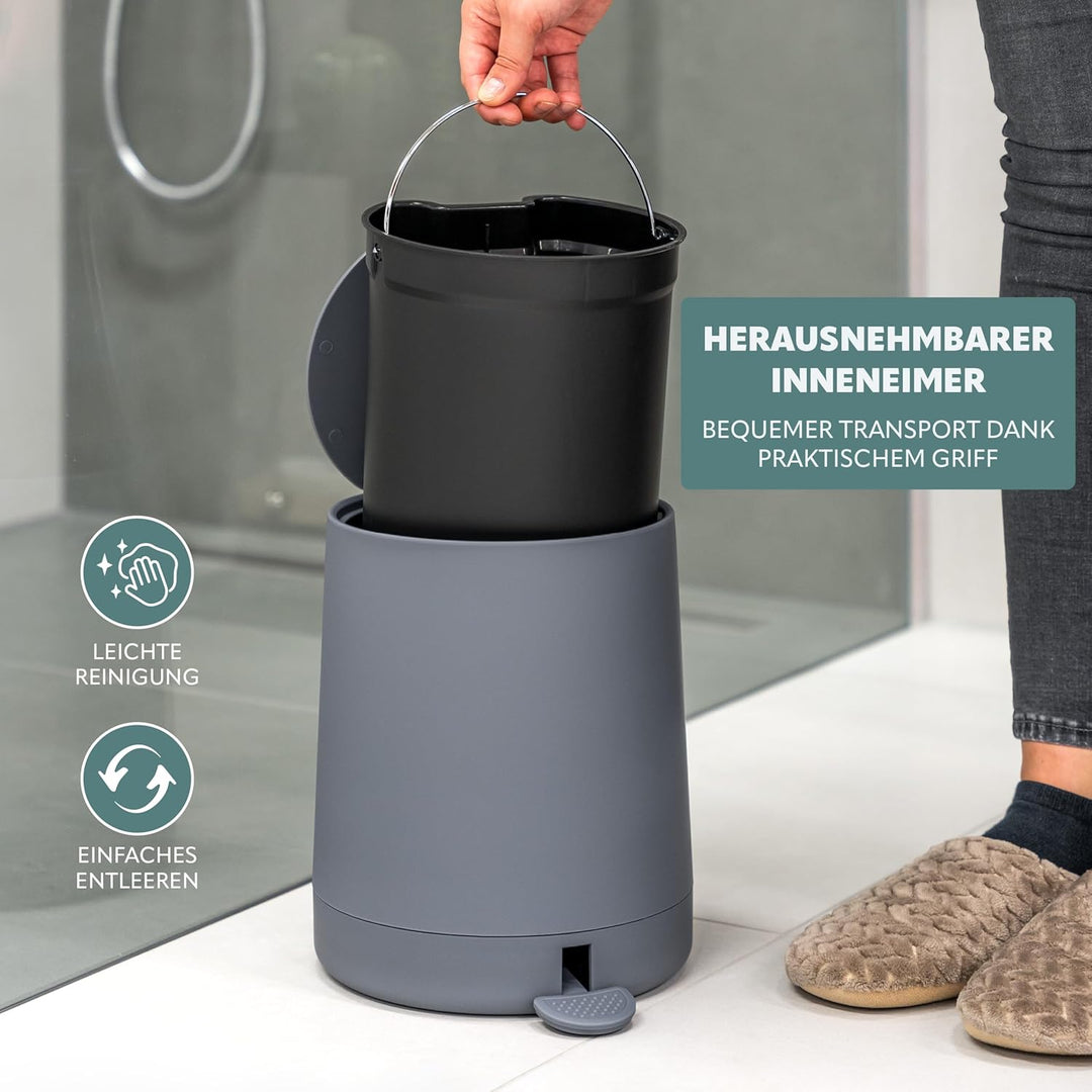 eluno Kosmetikeimer TESERO mit Soft-Touch Oberfläche, Treteimer 4 Liter Fassungsvermögen, mit Soft-C
