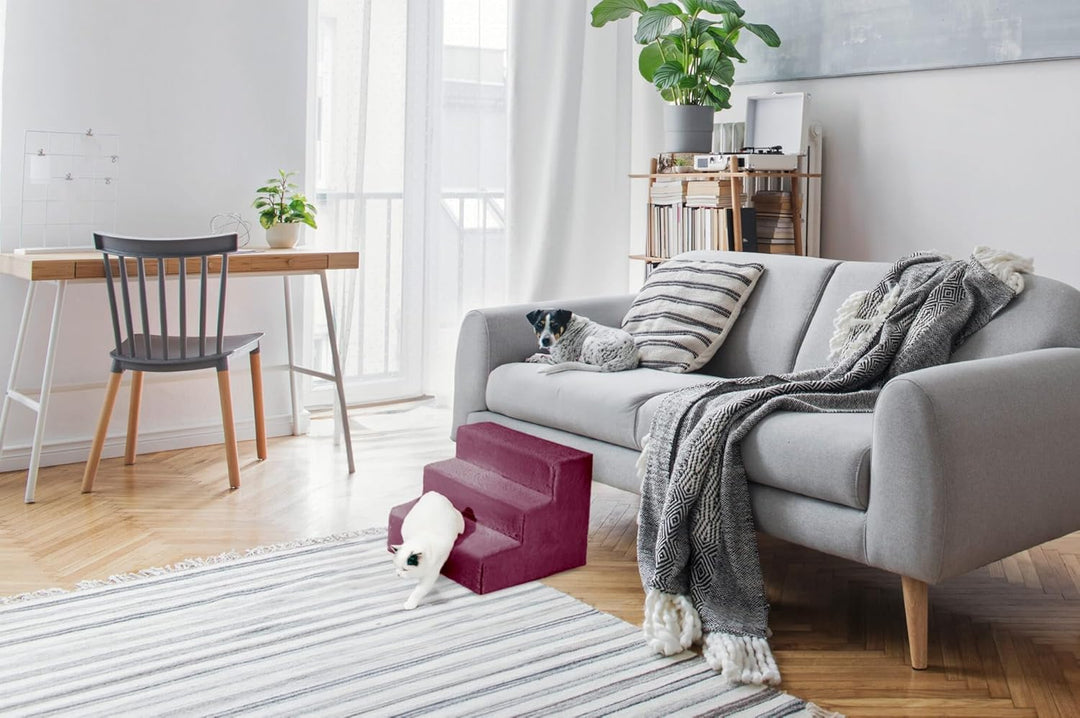 Mg Design Hundetreppe 3 Stufen in Violett – Stabiler Holzrahmen, gelenkschonend, leicht &amp; mobil, für
