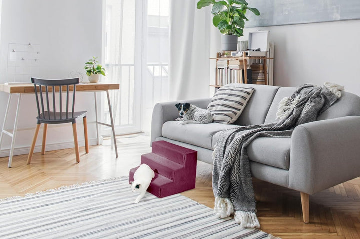 Mg Design Hundetreppe 3 Stufen in Violett – Stabiler Holzrahmen, gelenkschonend, leicht &amp; mobil, für