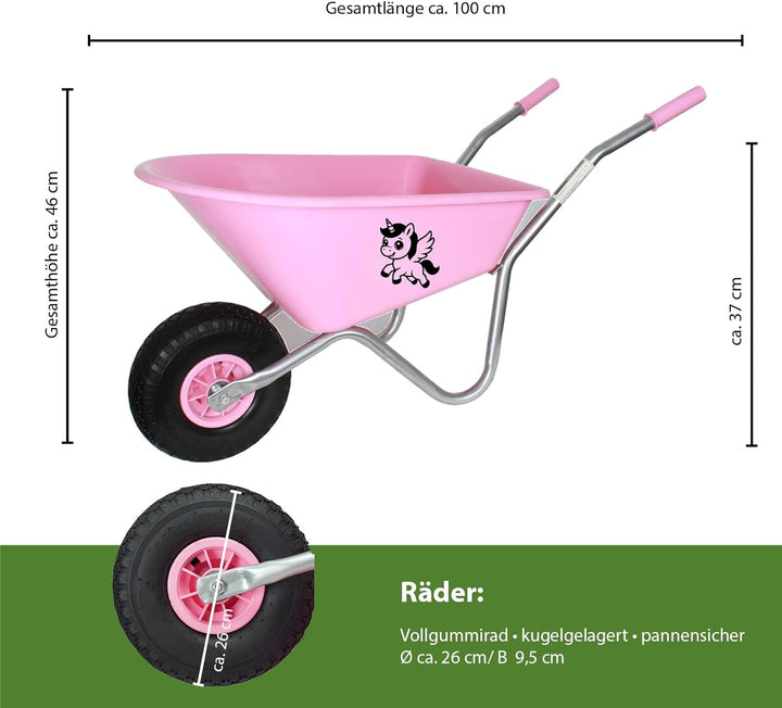 TRUTZHOLM Kinderschubkarre Einhorn rosa 40 kg Traglast Stahl | Uni, 3,6 kg, 40 kg Traglast, Stahl Ku