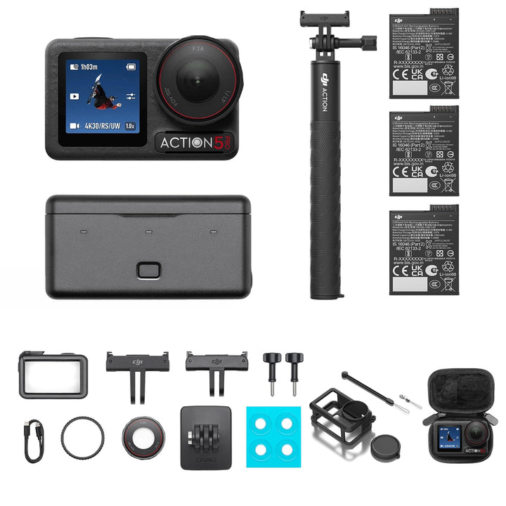 DJI Osmo Action 5 Pro Adventure Combo mit Zubehör, Action Cam 4K mit 1/1.3" Sensor, 12 Std. verlänge