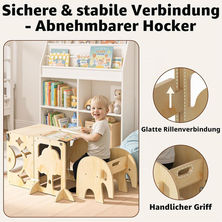 COSYLAND 4-in-1 Kleinkind-Küchenhocker-Helfer mit Sicherheitsschiene – Faltbarer Kleinkind-Stehturm