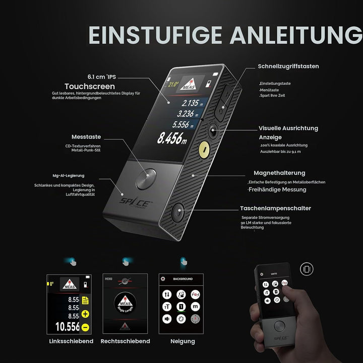 MiLESEEY D9 Pro Laser-Entfernungsmesser mit visueller Ausrichtungsanzeige, 100m professionelles Lase
