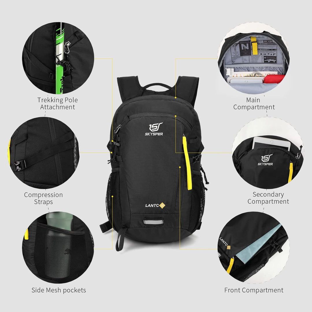 SKYSPER Leicht Wanderrucksack Klein Rucksack mit Rückenbelüftung Trekkingrucksack aus atmungsaktivem