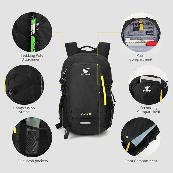 SKYSPER Leicht Wanderrucksack Klein Rucksack mit Rückenbelüftung Trekkingrucksack aus atmungsaktivem