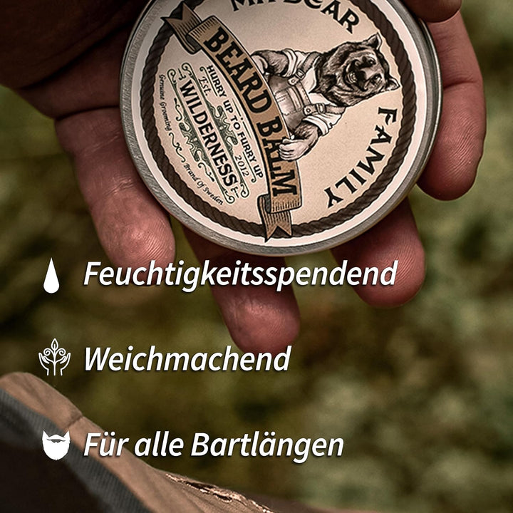 Mr Bear Family Bartbalsam Männer - Wilderness - pflegender Bart Balsam - Bartwachs mit Shea Butter,
