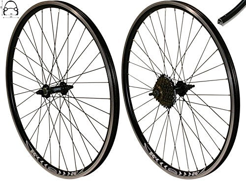 Redondo 26 Zoll Laufrad Set Hinterrad Vorderrad 26" V-Profil Hohlkammer Felge Schwarz + 7-Fach Kranz