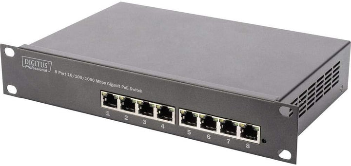 DIGITUS Gigabit Ethernet PoE+ Switch - 10 Zoll - 8 Ports - Unmanaged - IEEE 802.3at - 96 Watt Powerb