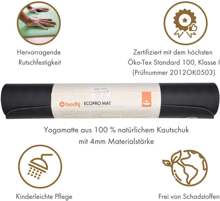 Bodhi Yogamatte ECO PRO XL | Extrem Rutschfester Naturkautschuk | Extra Lang | Ökologisch | Profi-Ma