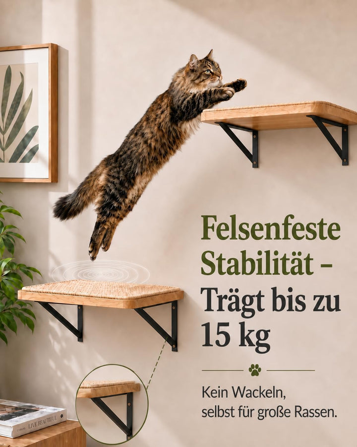 2PC Katzen Kletterwand, Katzenwandmöbel mit Kratzmatte, Wandmontiertes Massivholz Schlafplattform fü