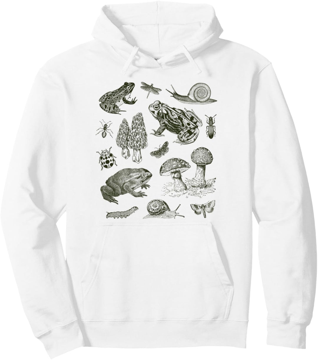 Frog Mushroom 90s Vintage Dark Academia Aesthetic Biology Pullover Hoodie