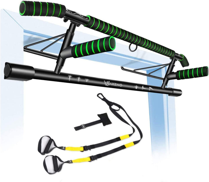 HAKENO Klimmzugstange Türrahmen - Stark belastbare Pull up bar [bis 200 KG]- Inklusive Schlingentrai
