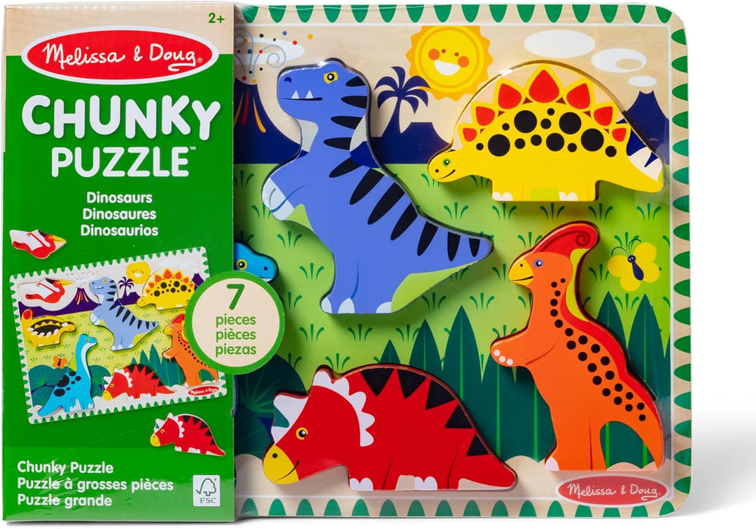 Melissa & Doug 13747 Dinosaurs Chunky Puzzle Puzzles Wooden Toy 3+ Gift for Boy or Girl, 2.54 cm*30.