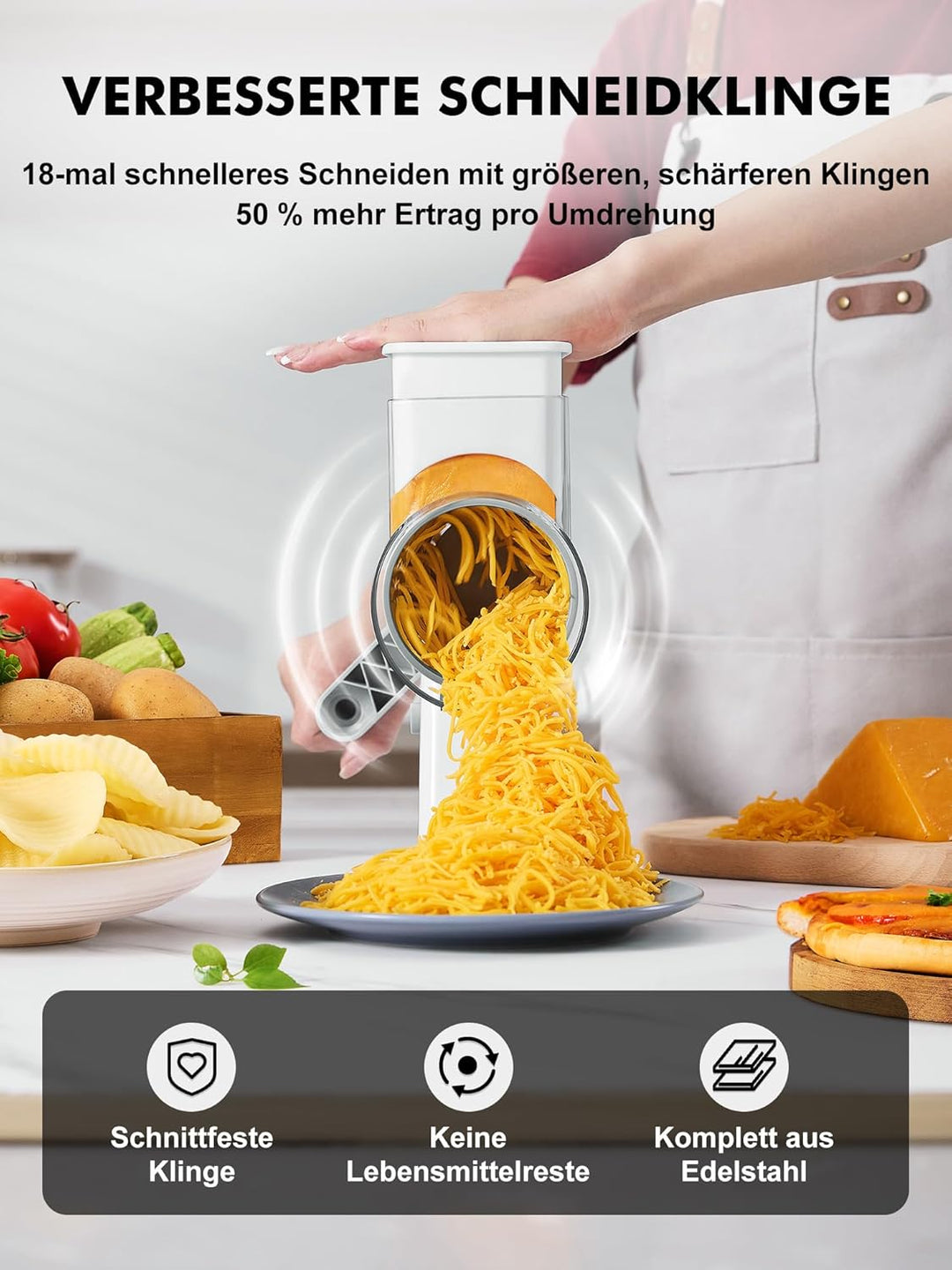 GDL Käsereibe, 4-in-1 Gemüsereibe, Küchenreibe für Käse, Gurke, Karotte und Andere Zutaten, Reibe fü