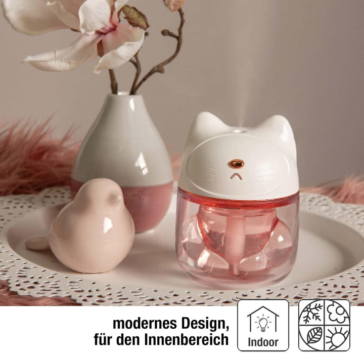 Hellum Luftbefeuchter Katze, tragbar in weiss, Diffuser 9x12cm gross, süsser Luftbefeuchter Kinderzi