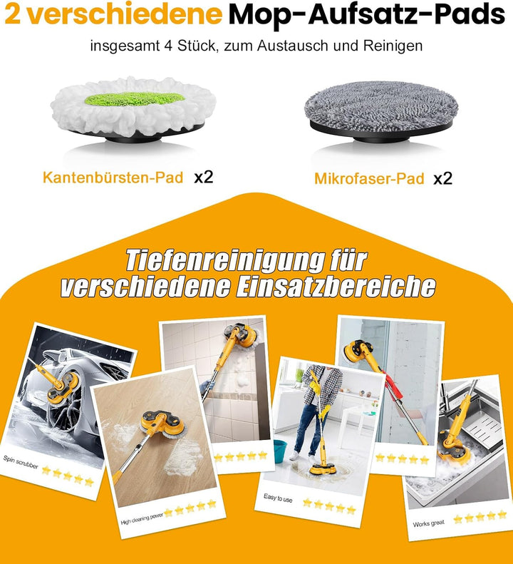 Qimedo Elektrischer Wischmopp 5000mAh, 800 U/min Kabellos Bodenwischer Elektrisch Mopp Rotierender A
