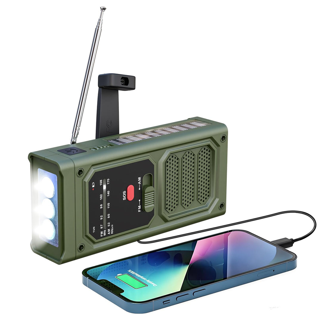Notfall-Solarradio, Tragbare Kurbelradio mit SOS-Alarm, LED-Taschenlampe, AM/FM Notfallradio mit 200