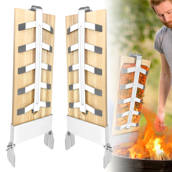 AufuN Flammlachsbretter, 2X Räucherbrett aus Zedernholz, mit 5 Stufen einstellbar Stabiler Edelstahl