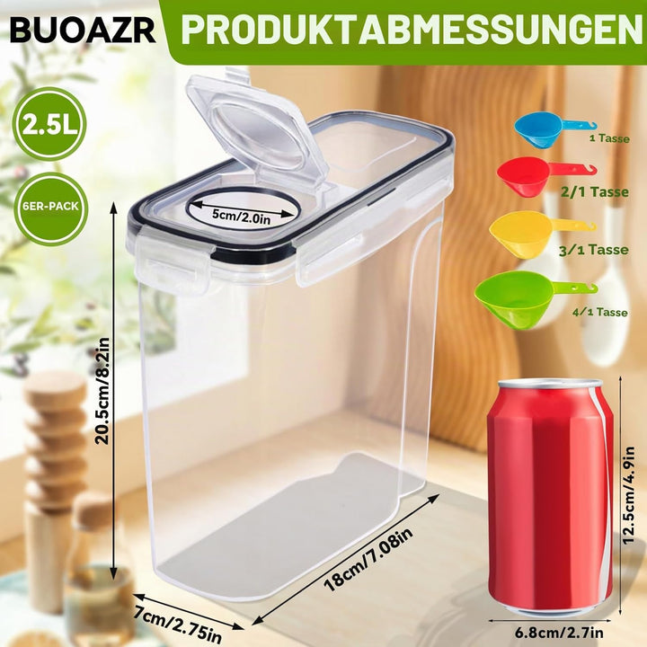 2.5L Vorratsdosen Set, Satz mit 6, BPA-frei, Müsli Schüttdose, Aufbewahrungsbox Küche, Luftdichte Kü