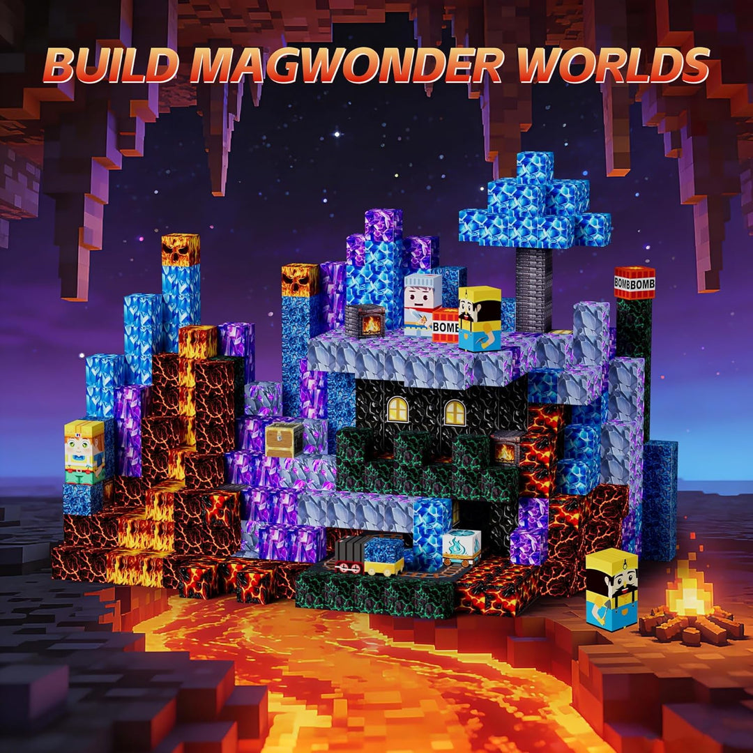 Coolzon Magnetische Bausteine Blöcke 100 Stück, Magnetbausteine Build Mine Magnete Welt Set,Montesso