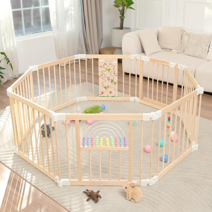 Baby Laufstall,Sicherer＆Stabiler Grosses Faltbares Babys Laufgitter, Holz Laufstall, nachhaltiger La